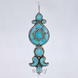 Vintage Navajo Handmade Turquoise Statement Drop Earrings in Sterling Silver