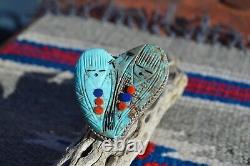 Vintage Navajo Heart Shaped Turquoise Two Corn Maiden Ring Sterling Silver G. C