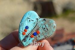 Vintage Navajo Heart Shaped Turquoise Two Corn Maiden Ring Sterling Silver G. C