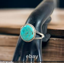 Vintage Navajo Herbert Tsosie HT Signed Turquoise Cuff Bracelet Sterling Silver