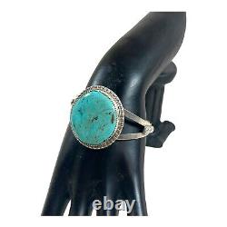 Vintage Navajo Herbert Tsosie HT Signed Turquoise Cuff Bracelet Sterling Silver