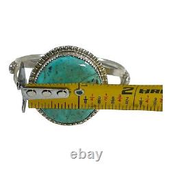 Vintage Navajo Herbert Tsosie HT Signed Turquoise Cuff Bracelet Sterling Silver