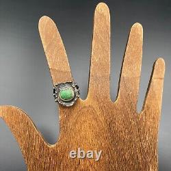 Vintage Navajo Horseshoe Turquoise Stamped Silver Ring Size 6.75