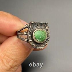 Vintage Navajo Horseshoe Turquoise Stamped Silver Ring Size 6.75