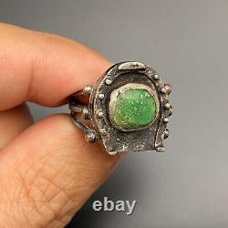 Vintage Navajo Horseshoe Turquoise Stamped Silver Ring Size 6.75