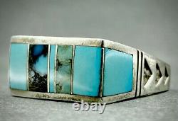 Vintage Navajo IMPORTANT Native American Sterling Silver Turquoise Inlay Ring