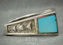 Vintage Navajo IMPORTANT Native American Sterling Silver Turquoise Inlay Ring