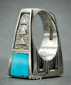 Vintage Navajo IMPORTANT Native American Sterling Silver Turquoise Inlay Ring