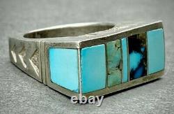 Vintage Navajo IMPORTANT Native American Sterling Silver Turquoise Inlay Ring