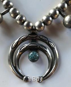 Vintage Navajo Indian Deluxe Silver & Turquoise Squash Blossom Necklace