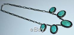 Vintage Navajo Indian JOE DELGARITO Blue Green Turquoise Festoon Necklace