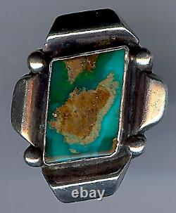 Vintage Navajo Indian Sideways Rectangle Turquoise Sterling Silver Ring Size 4