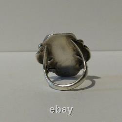 Vintage Navajo Indian Sideways Rectangle Turquoise Sterling Silver Ring Size 4