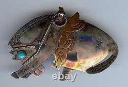 Vintage Navajo Indian Silver Copper Turquoise Eye Bucking Bronco Horse Pin
