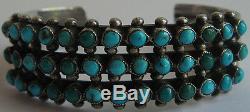 Vintage Navajo Indian Silver Green Blue Snake Eye Turquoise Three Row Bracelet