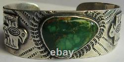 Vintage Navajo Indian Silver Green Turquoise Applied Thunderbird Cuff Bracelet