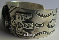 Vintage Navajo Indian Silver Green Turquoise Applied Thunderbird Cuff Bracelet