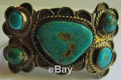 Vintage Navajo Indian Silver Speckled Hunky Turquoise Cuff Bracelet