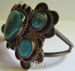 Vintage Navajo Indian Silver Speckled Hunky Turquoise Cuff Bracelet