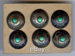 Vintage Navajo Indian Silver Turquoise Buttons Set Of Six On Original Card