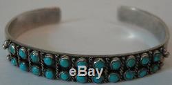Vintage Navajo Indian Silver Turquoise Double Snake Eye Row Bracelet