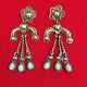 Vintage Navajo Indian Silver & Turquoise Figural Earrings, Signed Yazzie