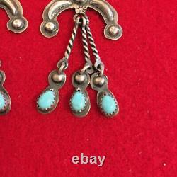 Vintage Navajo Indian Silver & Turquoise Figural Earrings, Signed Yazzie