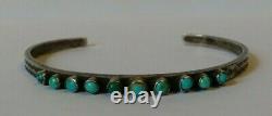 Vintage Navajo Indian Silver Turquoise Snake Eye Row Cuff Bracelet