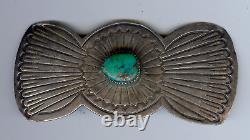 Vintage Navajo Indian Silver Turquoise Stampwork Large Button Or Finding