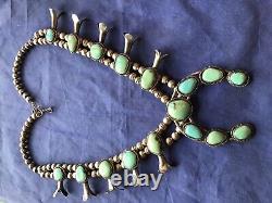 Vintage Navajo Indian Squash Blossom Necklace Sterling & Turquoise