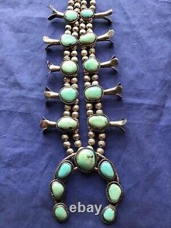 Vintage Navajo Indian Squash Blossom Necklace Sterling & Turquoise
