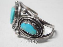 Vintage Navajo Indian Sterling Large Turquoise Stones Wide Cuff Bracelet