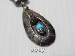 Vintage Navajo Indian Sterling Silver Beads Turquoise Pendant Necklace