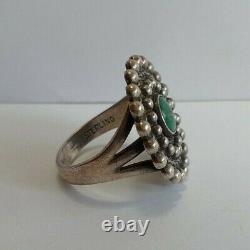 Vintage Navajo Indian Sterling Silver Green Cerrillos Turquoise Ring Size 8