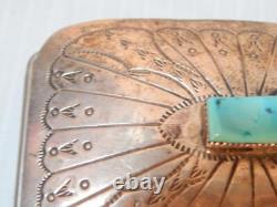 Vintage Navajo Indian Sterling Silver Square Cut Turquoise Western Rodeo Buckle