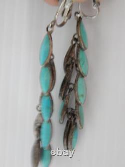 Vintage Navajo Indian Sterling Silver Turquoise Long Dangler Earrings Unusual