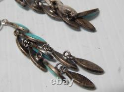 Vintage Navajo Indian Sterling Silver Turquoise Long Dangler Earrings Unusual