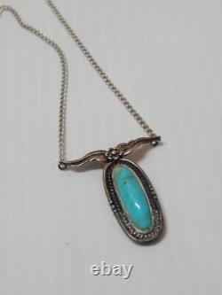 Vintage Navajo Indian Sterling Silver Turquoise Necklace Nice Gift