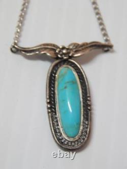 Vintage Navajo Indian Sterling Silver Turquoise Necklace Nice Gift