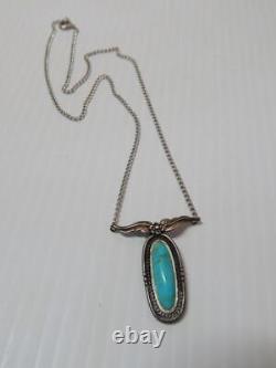 Vintage Navajo Indian Sterling Silver Turquoise Necklace Nice Gift