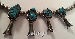 Vintage Navajo Indian Sterling Silver Turquoise Squash blossom Naja Necklace