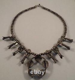 Vintage Navajo Indian Sterling Silver Turquoise Squash blossom Naja Necklace