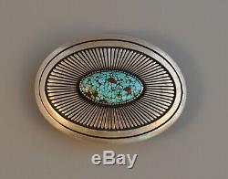 Vintage Navajo Indian Thick Silver Belt Buckle Beautiful Turquoise Gibson Nez