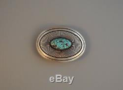 Vintage Navajo Indian Thick Silver Belt Buckle Beautiful Turquoise Gibson Nez