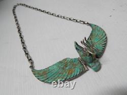 Vintage Navajo Indian Turquoise Eagle Statement Necklace Articulated Wings