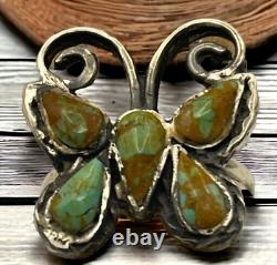 Vintage Navajo Inlaid Turquoise Butterfly Southwestern Sterling Ring Sz 7.5