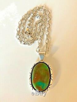 Vintage Navajo Ivan Kee Sterling Silver Turquoise Pendant Chain Necklace 925