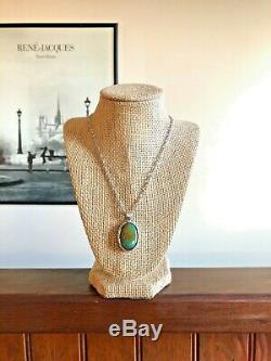 Vintage Navajo Ivan Kee Sterling Silver Turquoise Pendant Chain Necklace 925