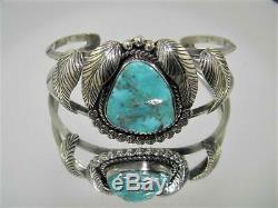 Vintage Navajo Jameson Lee Sterling Silver Big Arizona Turquoise Cuff Bracelet
