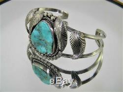 Vintage Navajo Jameson Lee Sterling Silver Big Arizona Turquoise Cuff Bracelet